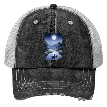 Discover Moonlit River Serenity - Nightscape Poster Trucker Hats