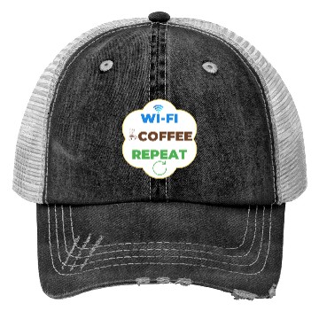 Discover Wi Fi Coffee Repeat Trucker Hats