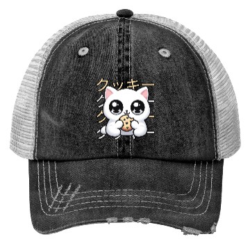 Discover Cute Cat Japanese Kawaii Anime Cat with Cookie Trucker Hats