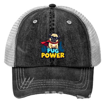 Discover Pug Power Superhero Trucker Hats
