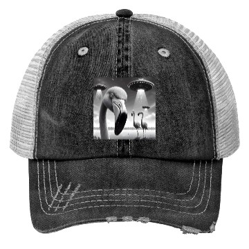 Discover Flamingo Sci-fi Funny Graphic Selfie with UFOs Wei Trucker Hats