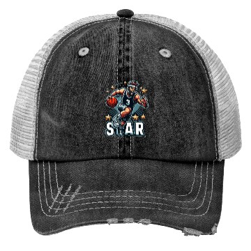 Discover Basketball Star Dribbling Illustration Trucker Hats