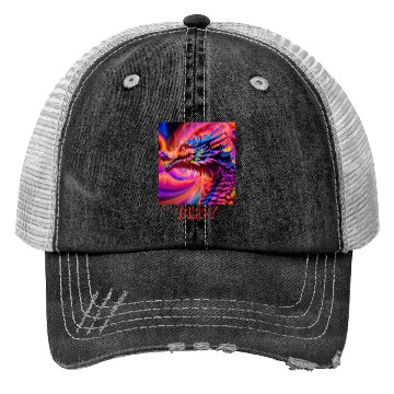 Discover Trippy psychedelic fractal dragon Trucker Hats