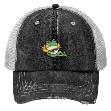 Discover Relaxing Green Frog coffee Lover Trucker Hats - Unique