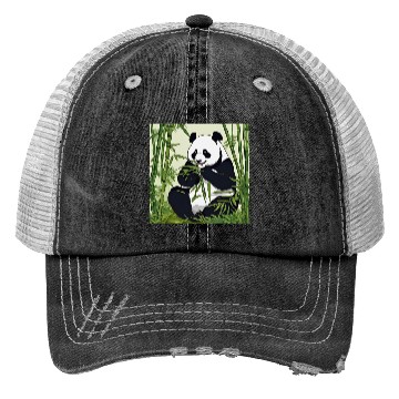 Discover Chill Panda Eating Bamboo Cute Relaxed Design Trucker Hats
