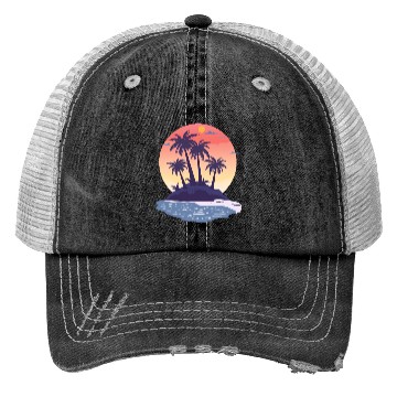 Discover Tropical Island with Palm Trees nature Trucker Hats