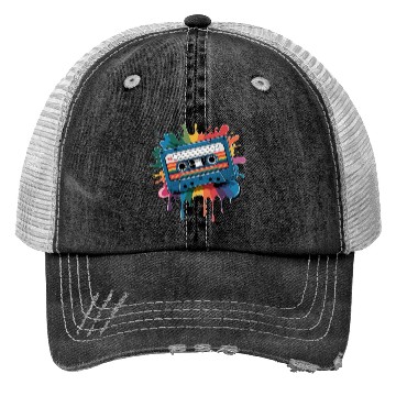 Discover 80s Retro Cassette Splash Classic Cassette Tape Trucker Hats