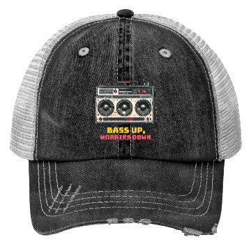 Discover Bass up , worries down, sound system Trucker Hats