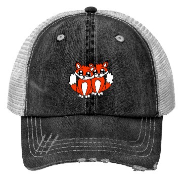 Discover 2 Foxes Friends Red Fox Two Wild Animals Team Crew Trucker Hats