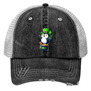 Discover St. Patrick's Day penguin top hat clover Trucker Hats