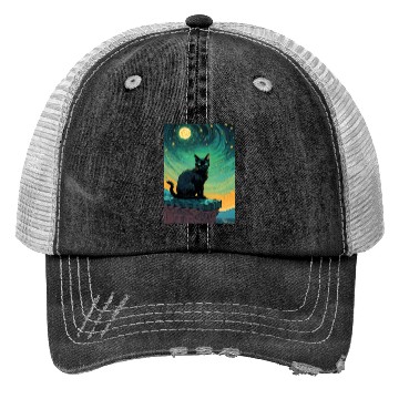 Discover Cat painting red black cat Trucker Hats