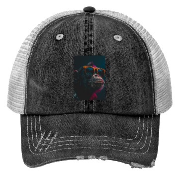 Discover Cool monkey with glasses. Funny animal art Trucker Hats