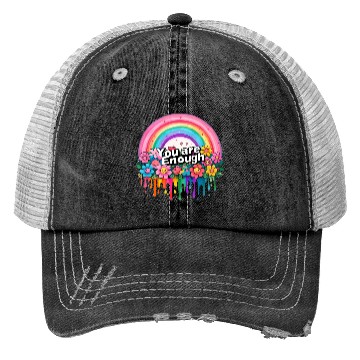 Discover "You Are Enough" Rainbow and Flowers Inspirational Trucker Hats