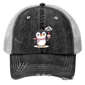 Discover Penguin Thinking About Cupcakes Fun Animal Graphic Trucker Hats