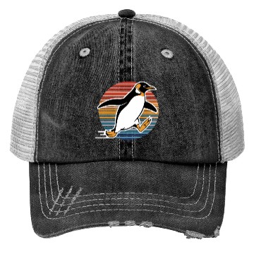 Discover Retro Penguin Running Adventure Graphic Trucker Hats