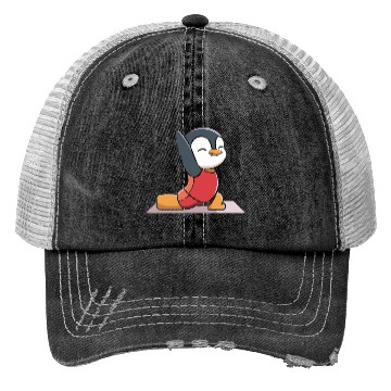 Discover Cute Penguin Yoga Pose for Relaxation Fun Trucker Hats
