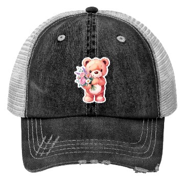 Discover Teddy bear with bouquet of flowers Trucker Hats
