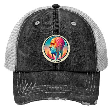 Discover Psychedelic Melting Face Vibrant Trippy Sick Vibes Trucker Hats