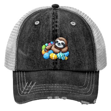 Discover Cute Sloth Easter Egg Cartoon Chilling Trucker Hats