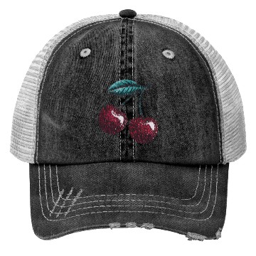 Discover Sweet Cherry Delight with Vibrant Leafy Accent Trucker Hats