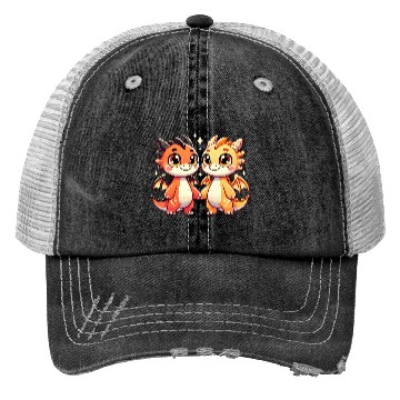 Discover Two Cute Dragon Friends Holding Hands Trucker Hats