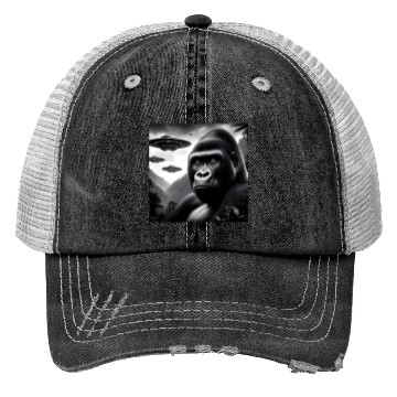 Discover Gorilla Monkey Funny Graphic Selfie with UFOs Weir Trucker Hats