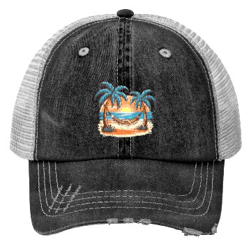 Discover Tropical Sunset Hammock Scene Trucker Hats
