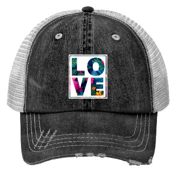 Discover LOVE Tropical Floral Typography- Bold Aesthetic Ar Trucker Hats