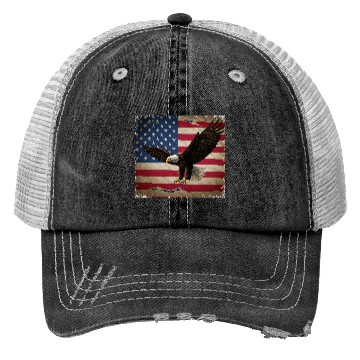 Discover Stylized Eagle with USA Flag Background Trucker Hats