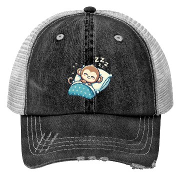 Discover Monkey Sleeping In Bed At Night Time Trucker Hats