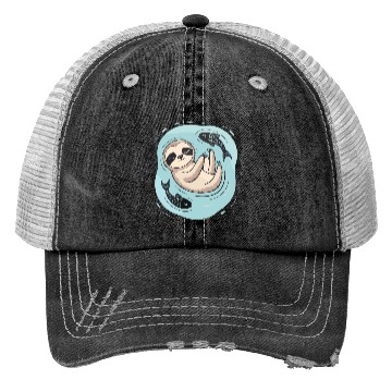 Discover Pisces Zodiac Sloth Relaxing with Fish Dreams Trucker Hats