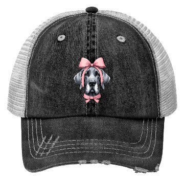 Discover Coquette Bow Great Dane Dog Mom Pink Ribbon Cute Trucker Hats