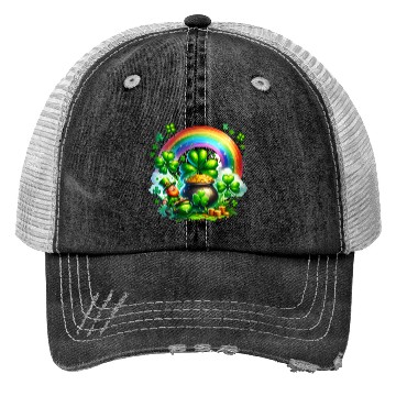 Discover St. Patrick's Day Shamrock Pot Gold Rainbow Trucker Hats