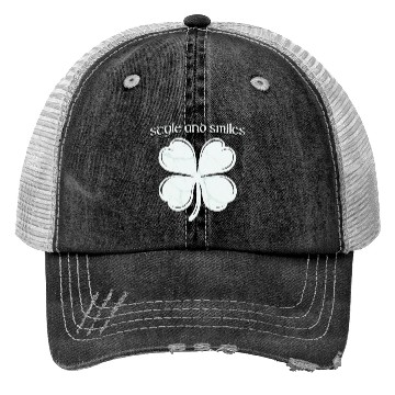 Discover Style and Smiles Large Clover Graphic and Text Trucker Hats