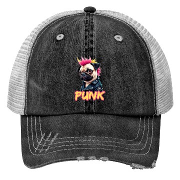 Discover Punk Pug with Mohawk and Jacket - Embrace the Trucker Hats