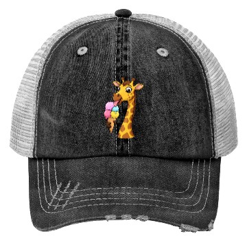 Discover A giraffe licking a giant ice cream cone. Trucker Hats