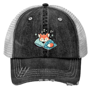 Discover Fox Sleeping In Bed At Night Time Trucker Hats