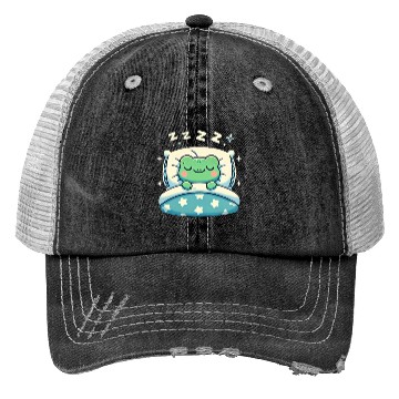Discover Frog Sleeping In Bed At Night Time Trucker Hats