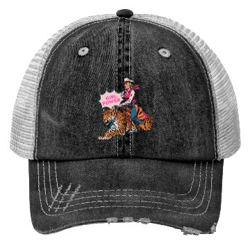 Discover Girl Power Cowgirl Riding a Leopard Western Trucker Hats
