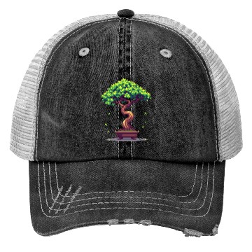 Discover Pixel Bonsai Tree – Retro Nature Serenity Trucker Hats