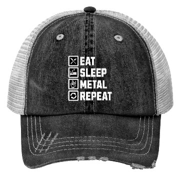Discover Eat Sleep Metal Repeat Trucker Hats
