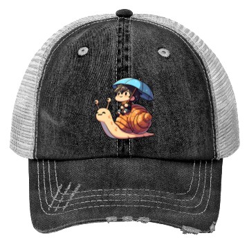 Discover Chibi Snail Rider's Rainy Day Adventure . Trucker Hats