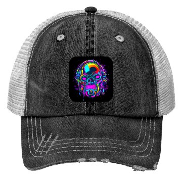 Discover Neon Style Skull Rave Party Glow Trucker Hats
