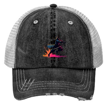Discover Neon Samurai Warrior in Action Retro Art Trucker Hats