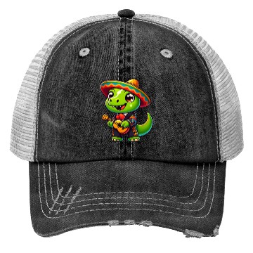 Discover Dino Mariachi Cinco de Mayo Guitar Trucker Hats