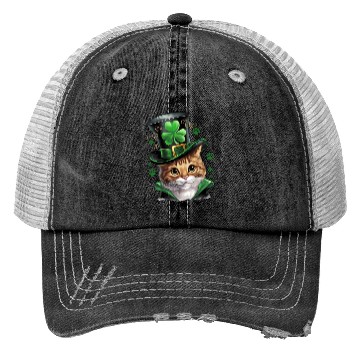 Discover Irish Cat Shamrock St Patricks Day Trucker Hats