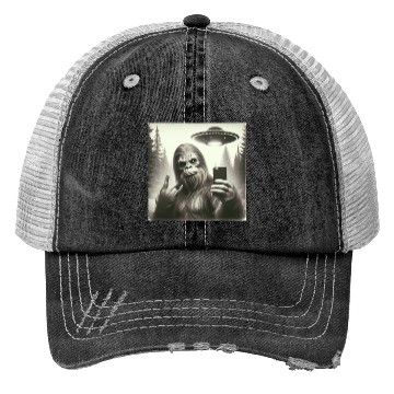 Discover Retro Bigfoot Selfie with UFO Trucker Hats
