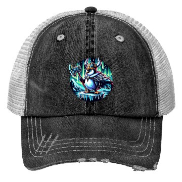 Discover Viking Penguin with Axe Under Northern Lights Trucker Hats