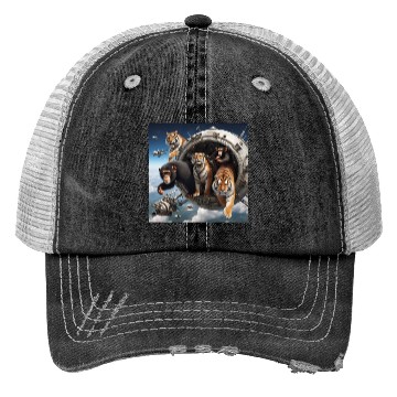 Discover Tigers and chimpanzees and bears spacecraft Trucker Hats