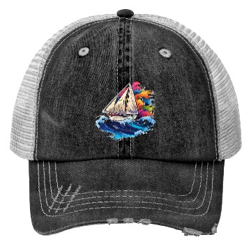 Discover Sailing Synthwave Trucker Hats